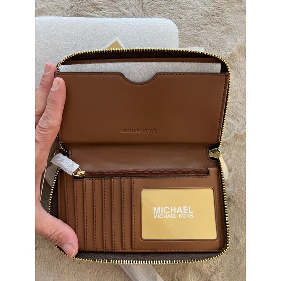 Michael Kors Jet Set Travel Large Brown Flat Phone Case Wallet - Picture 6 of 10